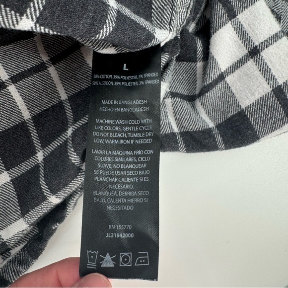 Jared Lang Mens Large Black White Plaid Long Sleeve Button Down Flannel Shirt - Picture 5 of 8